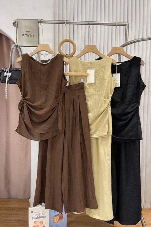 Women Casual side Knot Design Sleeveless Tops With Pants